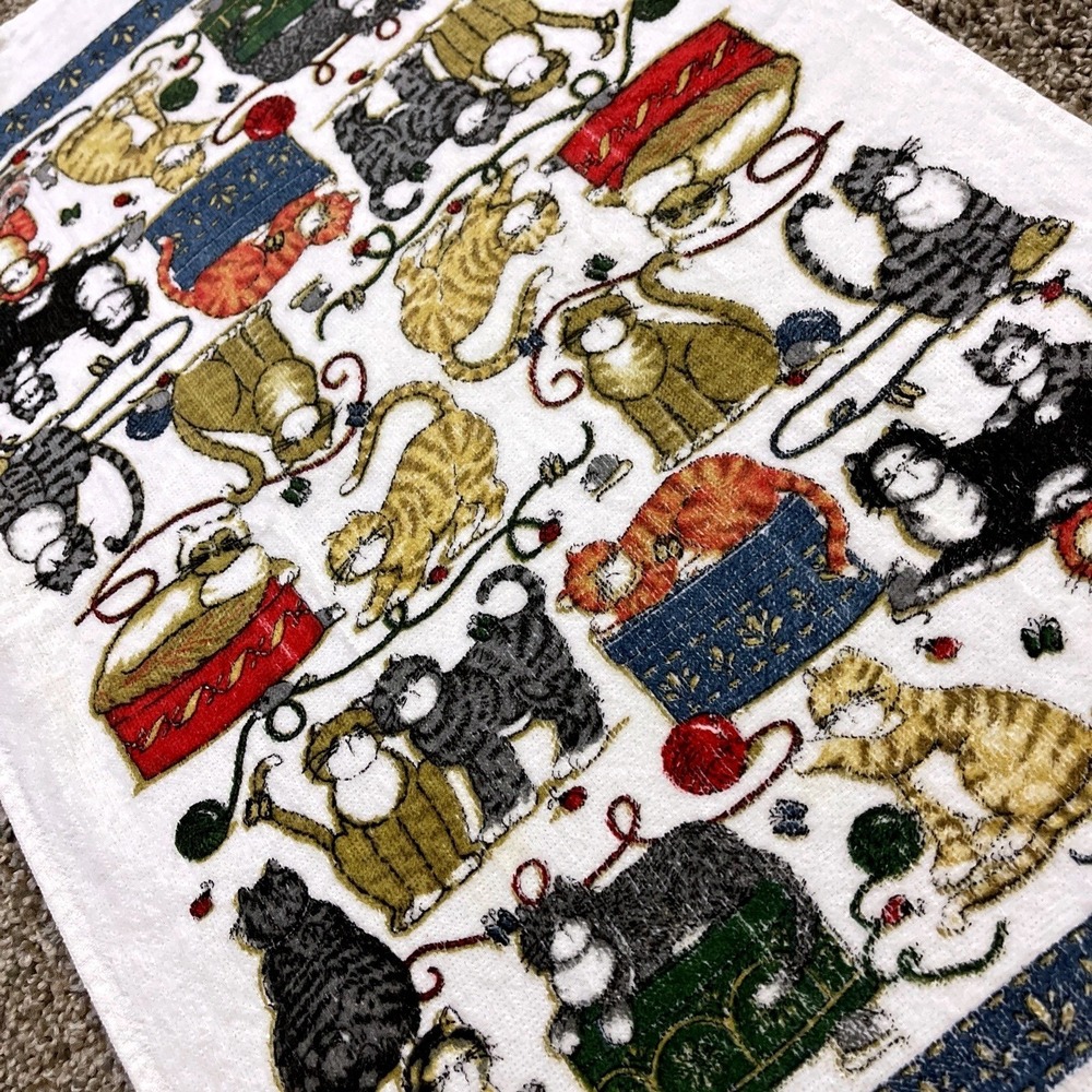 VTG CANNON Hand Kitchen Towel Fringe 70s NOS Cat Yarn Butterfly Ladybug Mouse